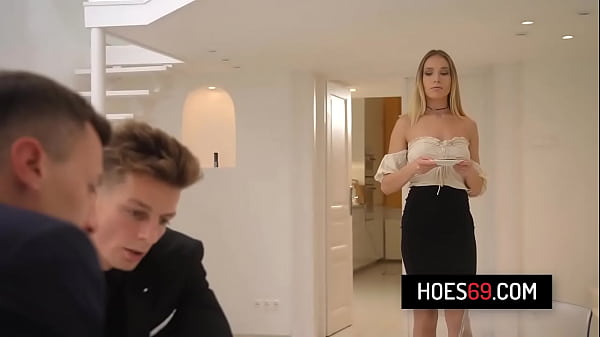 Hot blonde secretary Angelika Grays getting double penetrated by two big cocks